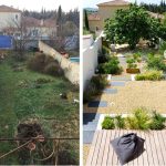 Un avant après jardin villa extérieur - aménagement paysager avec terrasse - pad japonais et graviers - pierre naturelle - Kei-Stone Le Thor